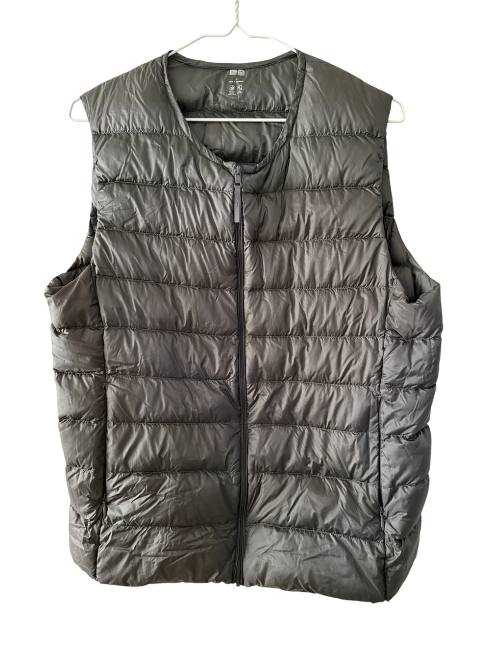 Uniqlo Men Packable Down Quilted Vest Charcoal Grey Ultra Lightweight Zip Large